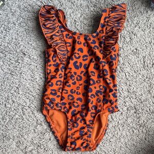 Cat & Jack Orange and Blue Leopard Kids Swim One Piece